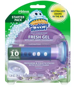 Scrubbing Bubbles Toilet Gel Stamps, Fresh Gel Toilet Cleaning Stamps, Helps Keep Toilet Clean and Helps Prevent Limescale & Toilet Rings, Lavender Scent, 1 Dispenser with 6 Stamps