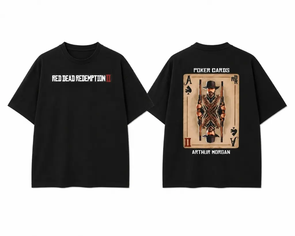 Red Dead Redemption 2 Arthur Morgan Poker Card Vintage Graphic Tee Oversized Gaming Streetwear T-Shirt
