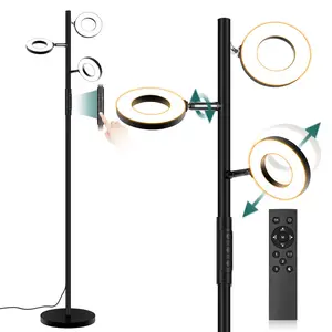 LED Tree Floor Lamp, Modern Dimmable Standing Lamp 24W with Remote & Touch Control, 4 Color Temperatures, 3 Rotatable LED Light Floor Lamps for Living Room, Bedroom, Office
