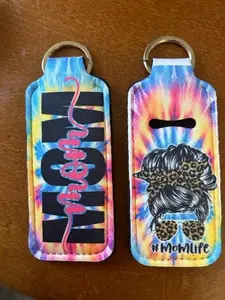 Neoprene MOM ChapStick Holder with Tie Dye Print and Mom Messy Bun Logo - Fashion Accessory