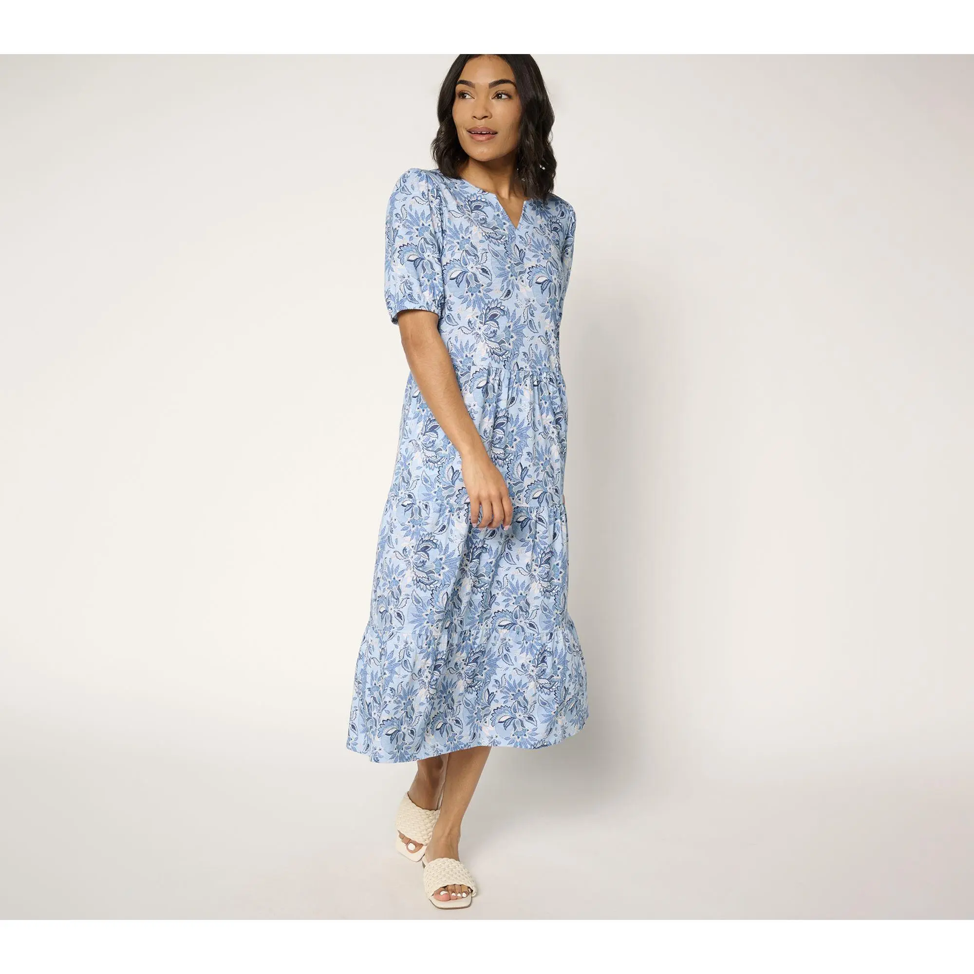 QVC Women's Petite Denim & Co. Linen-Blend Puff-Sleeve Casual Midi Dress - TikTok Shop QVC Women's Petite Denim & Co. Linen-Blend Puff-Sleeve Casual Midi Dress - TikTok Shop