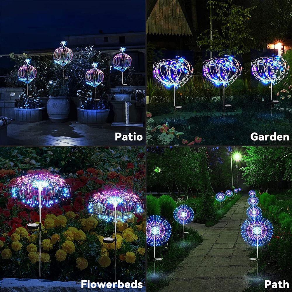 2 PCS Solar Firework String Lights, Outdoor 120-LED 40 Copper Wires Solar-Powered DIY Garden Decorative Lights for Walkway, Christmas Parties, Backyard Home Improvement Decor (Colorful)