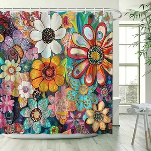 Bohemian Daisy and Eucalyptus Floral Flower Shower Curtain, Perfect for Bathroom Decor Decoration, Easy to Clean, Multiple Sizes Available, Includes Hooks