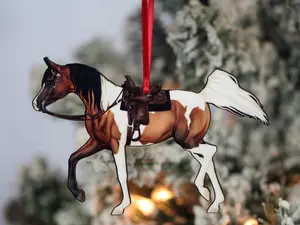 Arabian Horse Christmas Ornament - Bay Tobiano Western Equestrian Decoration