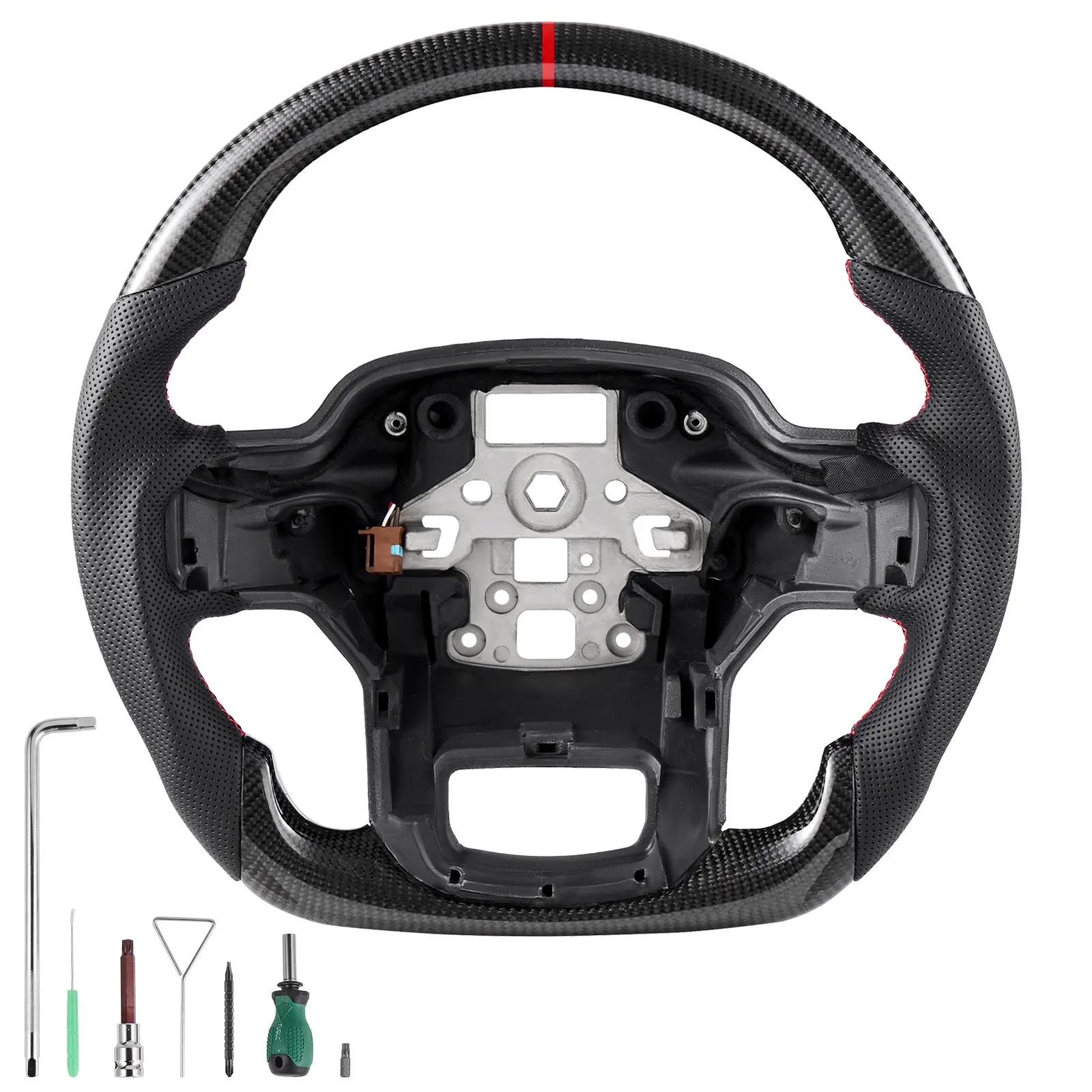 【Summerfinds】VEVOR D-Shaped Flat-Bottom Carbon Fiber Heated Steering Wheel for 2021-2024 Ford F150, Non-Slip Leather Grip, 4-Step Easy Installation, Black Interior Tools & Gadgets Driving Replacement Accessory (Father's Day Gift Option), Truck, Steering W