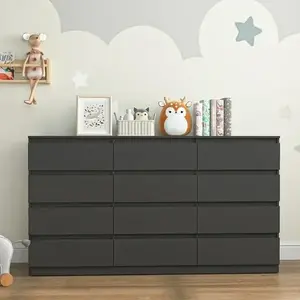 Spaco  Modern 12 Drawer Dresser with Deep Drawer,Storage Wide Chest of Drawer,Wood Bedroom Dresser with Handle-Less Design,TV Dresser for Living Room