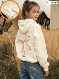 Women's Christmas Cross Print Hoodie, Casual Fitted Long Sleeve Sweatshirt, Soft Comfortable Sportswear for Fall & Winter