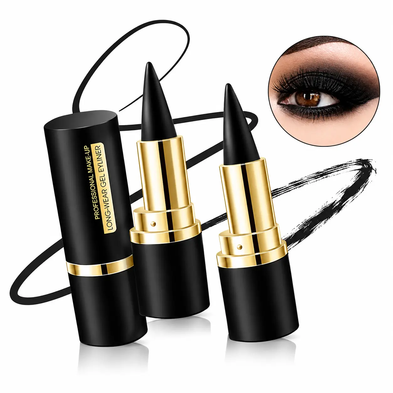 Black 2PCS Multi-Pack Cosmetic Gel Eyeliner Pencils - Flawless, Smooth, Quick-Dry, Smudge-Proof, Easy-to-Apply, Long-Lasting Eyeliner for Daily Eye Makeup or Gifting (Effect Varies by Skin Tone)