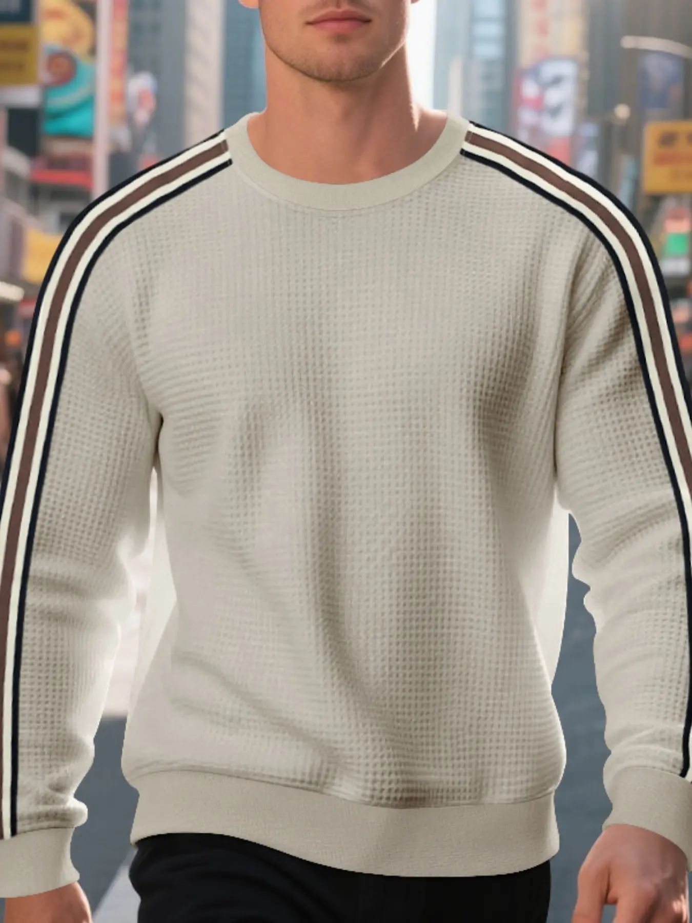 Men's Fall Outfits Colorblock Side Stripe Crew Neck Long Sleeve Knit Fitted Striped Sweatshirt Round Neck for Daliy Wear, Old Money Classic Casual Fashion Pullover for Men, Comfortable and Stylish Design，Essential for Man's Wardrobe, Knitwear