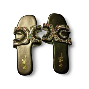 H&K Luxury Rhinestone Slide Sandals Glamorous Statement All-Day Comfort with Elegant Beaded Design