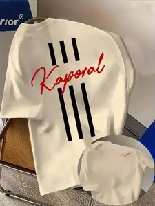 Men's Casual Kaporal Graphic T-Shirt, Lightweight Elastic, Regular Fit, Summer Street Fashion, Comfortable Crop Top