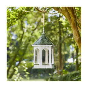 Glitzhome 15.75" Patina Metal Roof Wood GazeboBird Feeder