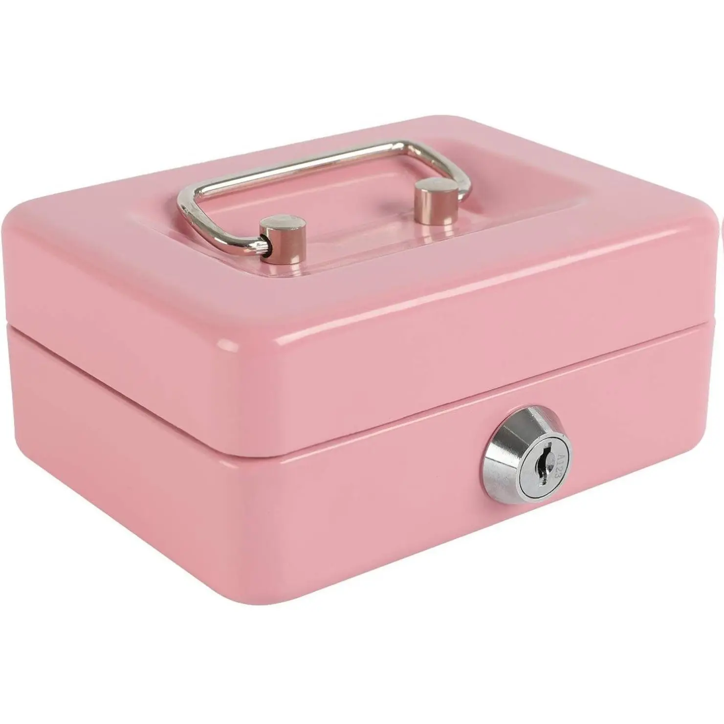 Locking Steel Mini Cash Box with Removable Coin Tray and Key Lock for Kids, 4.92" x 3.74" x 2.36",Pink Decor Gift