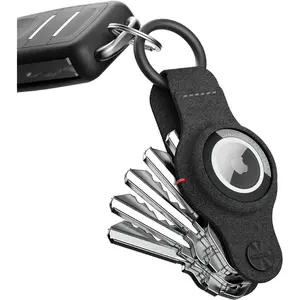 Compact Keyholder for Airtag - Key Organizer and Case for Apple Airtag - Includes Carabiner Keyring Key Chain to Attach Car Key Fob - Smartshield Leather Keychain (Black)