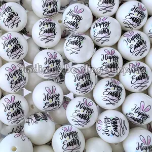 20mm Happy Easter Print Chunky Acrylic Bead, Easter, Bunny Beads, Bubblegum, Chunky Round, Gumball, Beading Supplies, Spring