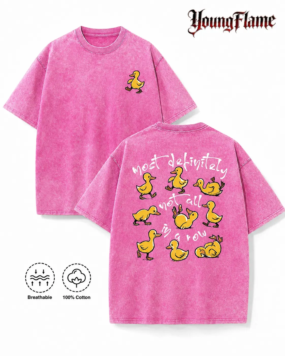 Vintage Acid Wash Pink Funny Ducks In A Row Graphic Tee Chaotic Energy Streetwear Y2K Clothing Oversized Summer Top loose fit casual shirt