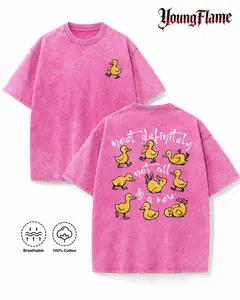 Vintage Acid Wash Pink Funny Ducks In A Row Graphic Tee Chaotic Energy Streetwear Y2K Clothing Oversized Summer Top loose fit casual shirt