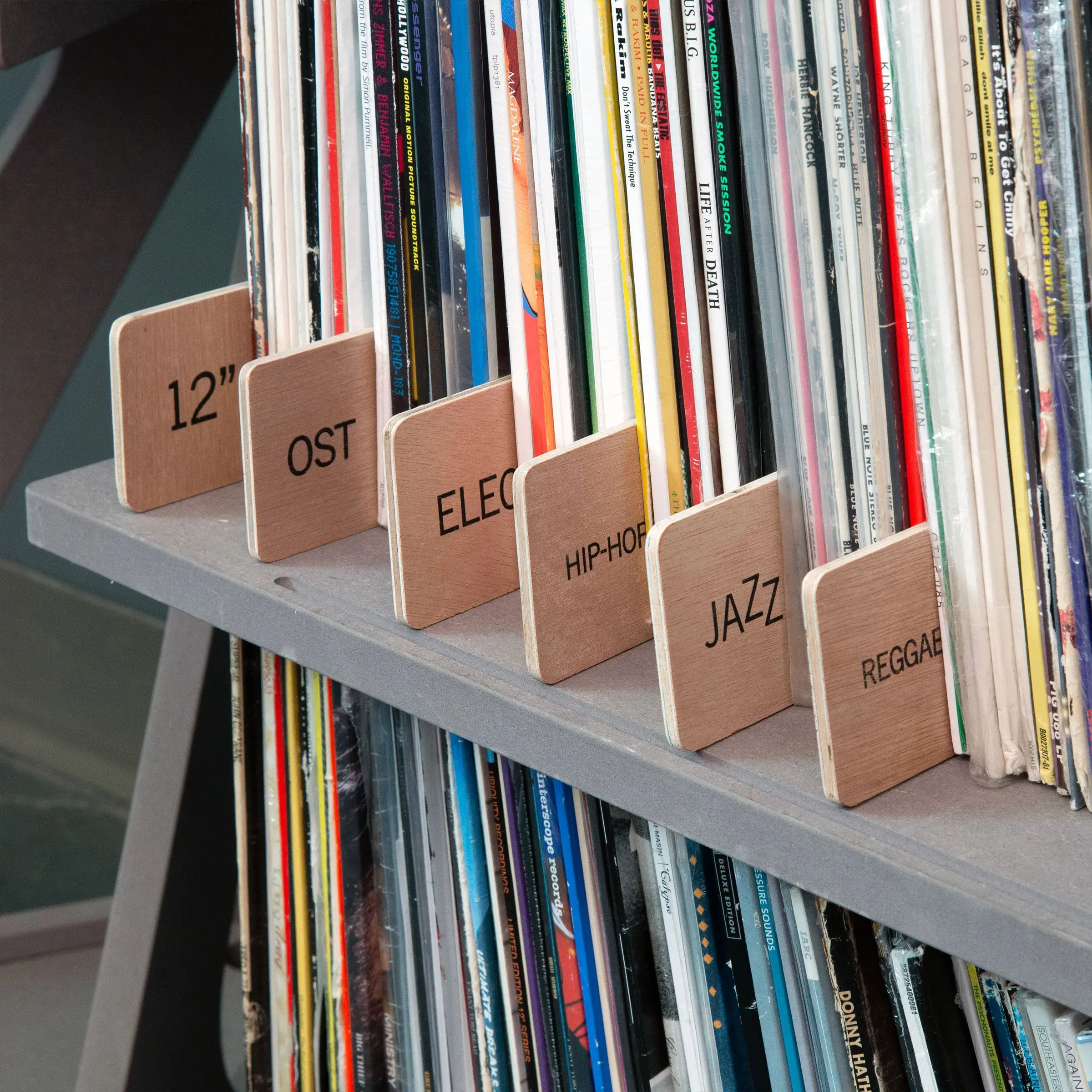 Turntable Lab Wooden Vinyl Record Dividers - Rock Genre Organiser Set for Shelf Storage