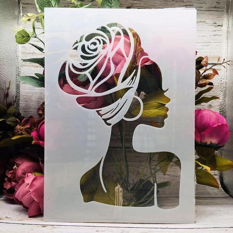 A4 Beauty  Girl Stencil for Painting on   Young Girl Layering Stencil DIY Scrapbook Coloring Decorative Size 8.3 x 11.7inch Template