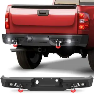 Longsun Tundra Rear Bumper for 2007-2013 Chevy Silverado 1500 & GMC Sierra 1500 - Steel Bumper with Fog Lights, License Plate Lights, D-Rings, Universal Truck Bed Roll Bar Wind Deflectors