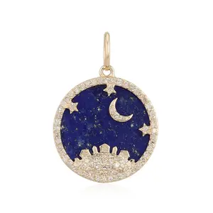 Night Sky Lapis and Diamond Medallion Pendant in 14K Gold
