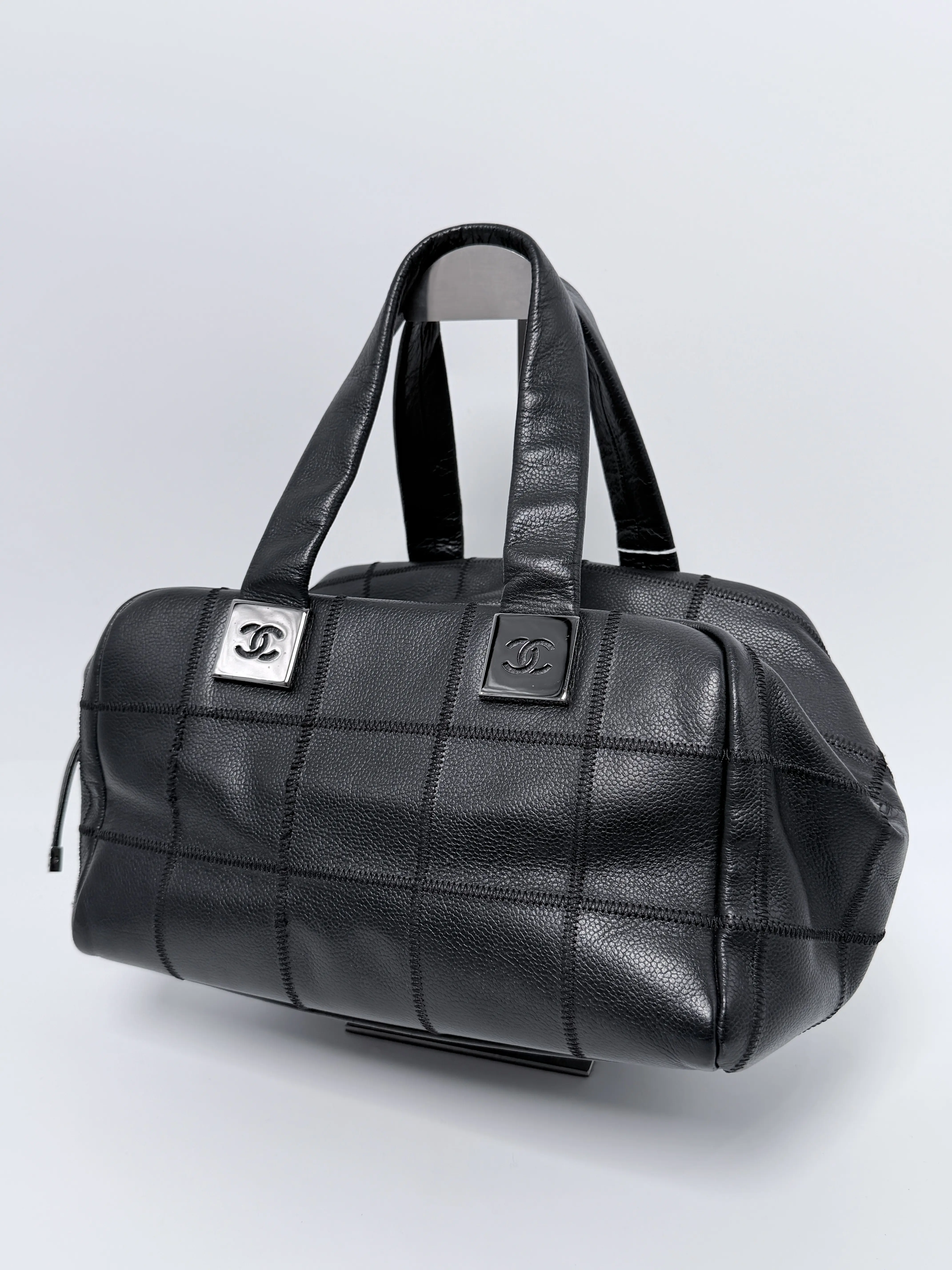 Pre-owned CHANEL Leather Shoulder Bags Chocolate Bar Caviar Mini Boston Bowler Bag Shoulder Handbag FJ007CC