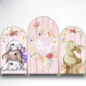 Stacked Bunnies Floral Arch Backdrop Cover for Easter and Baby Shower