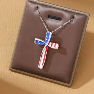 European and American American Flag Cross Pendant Necklace Unisex Accessories