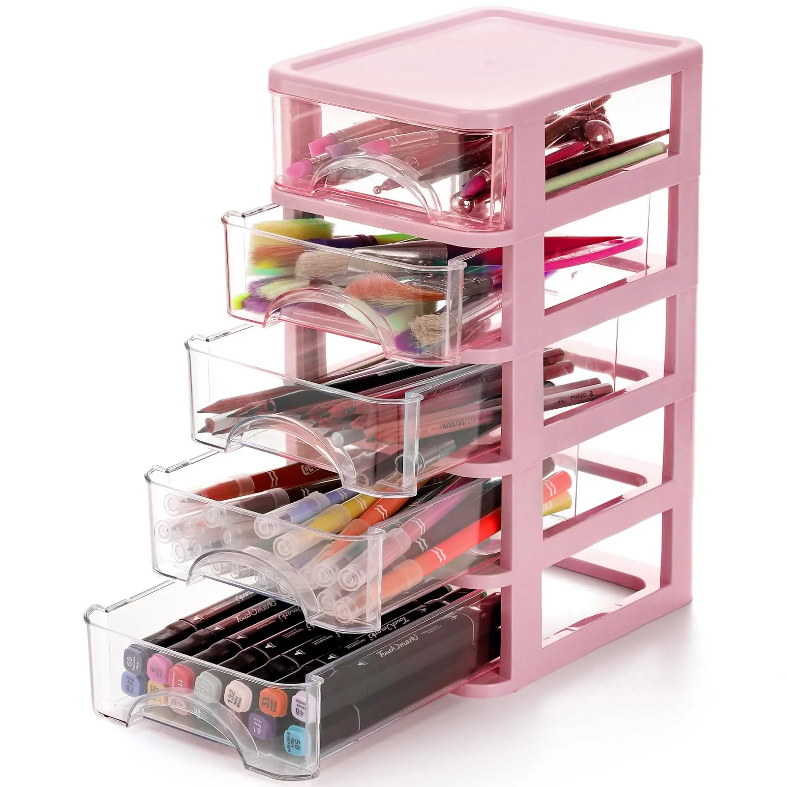 Stackable Storage Drawers, Clear Plastic Organizer with Ergonomic Handles
