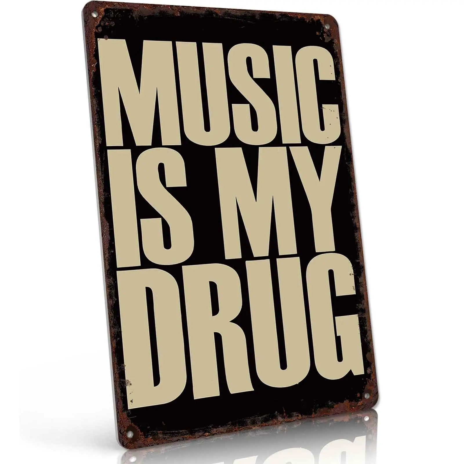 Music Is My Drug Metal Tin Sign 8x12 Inch Vintage Retro Wall Decor for Home Bar Garage Man Cave Music Studio Gift for Music Lovers