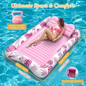 Rrtizan 83″ x 52″ Inflatable Tanning Pool Large Lounge Float With Cup Holder, Sun Tan Tub for Adults, Collapsible Pool Raft for Summer, Three Colors: Blue, Pink, Gold, Quick Drain Port, Heavy-Duty PVC, 120 kg Capacity