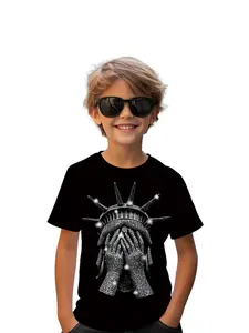 Diamond Statue of Liberty Digital Print T-Shirt for Boys, 100% Polyester Casual Style, Perfect Gift for Outdoor Activities, Graphic Printed Tee