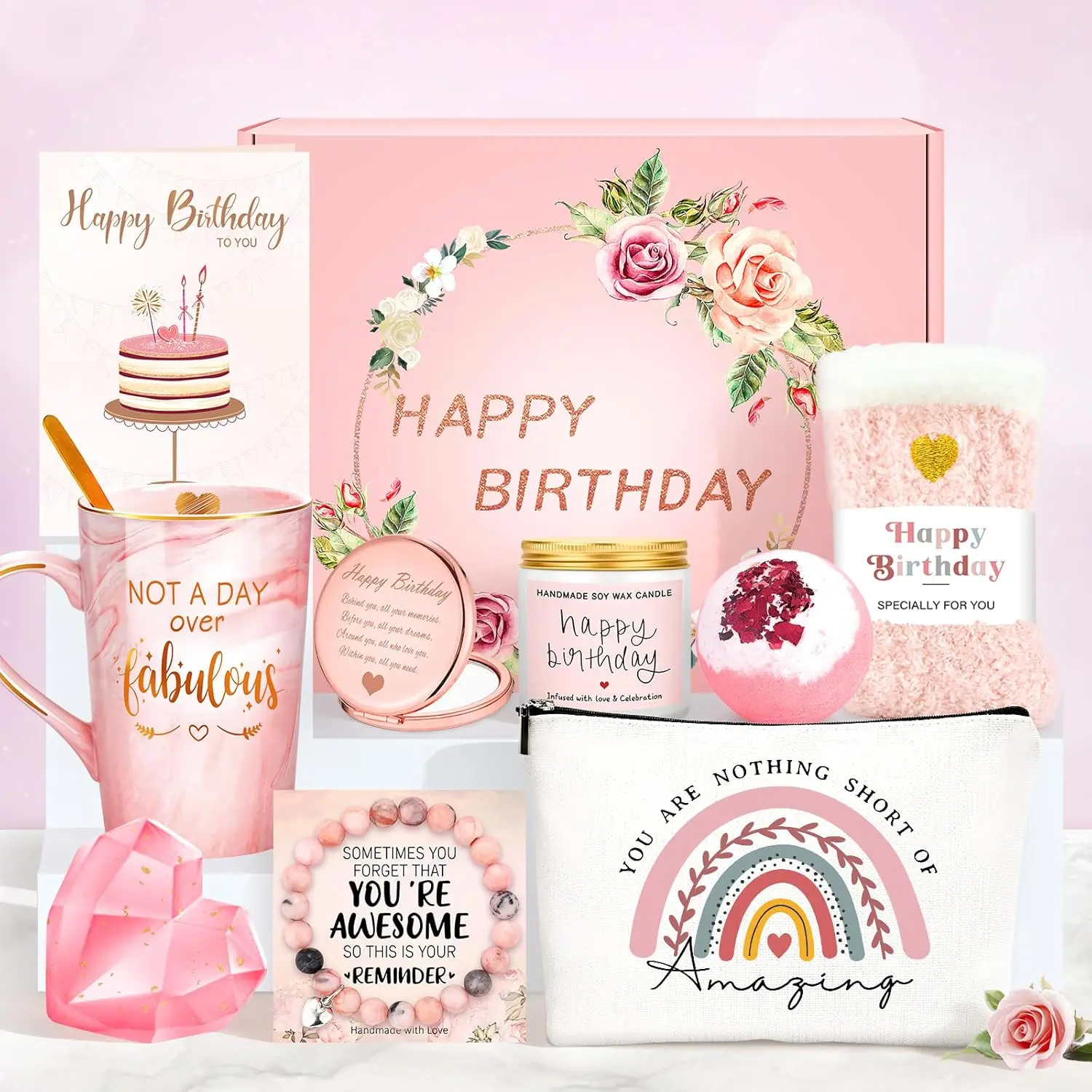 Birthday Gifts for Women Happy Birthday Gift Baskets for Women Unique Not a Day over Fabulous Mug Gift Ideas Pink Gifts Box Set Presents for Her Friends Mom Sister Wife Coworkers Daughter Aunt Mom Gagalico