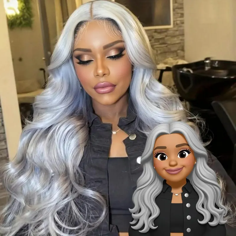 Grey Body Wave Synthetic Lace Front Wigs Pre Plucked Natural Hairline Glueless Wigs for Fashion Women 13x4 Lace Front Wigs Heat Resistant Fiber Daily Used 150% Density Silver Grey Water Wave Synthetic Wigs 28 Inches
