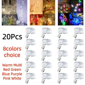 20Pcs Battery Operated Copper Wire LED String Lights 100cm/39Inch/10LED 3Modes Mini Firefly Fairy Lights Warm/Multi/Red/Green/Blue/Pink/ Purple/White Perfect for BOBO balloon, birthday room, camping, flower, party, wedding, Christmas