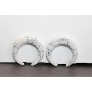 Howlite Ear Pinchers PAIR– Polished Stone Gauges White Marble Look