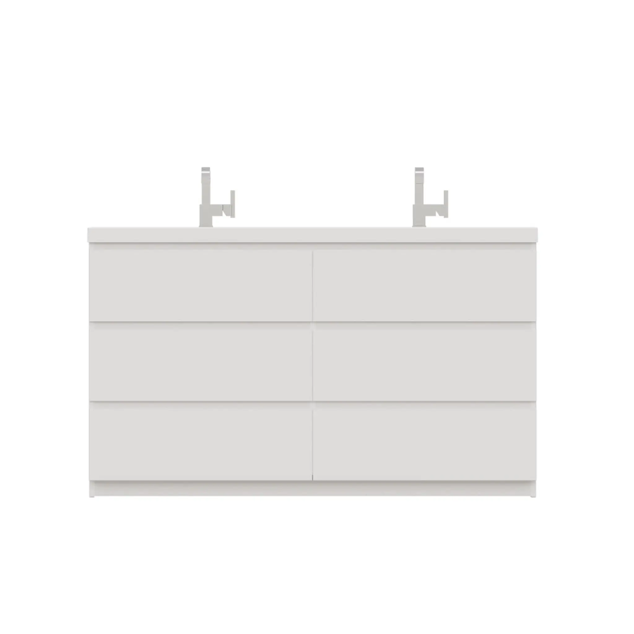 Alya Bath Paterno 60" Double White Modern Freestanding  Bathroom Vanity With Acrylic Top and Integrated Sink