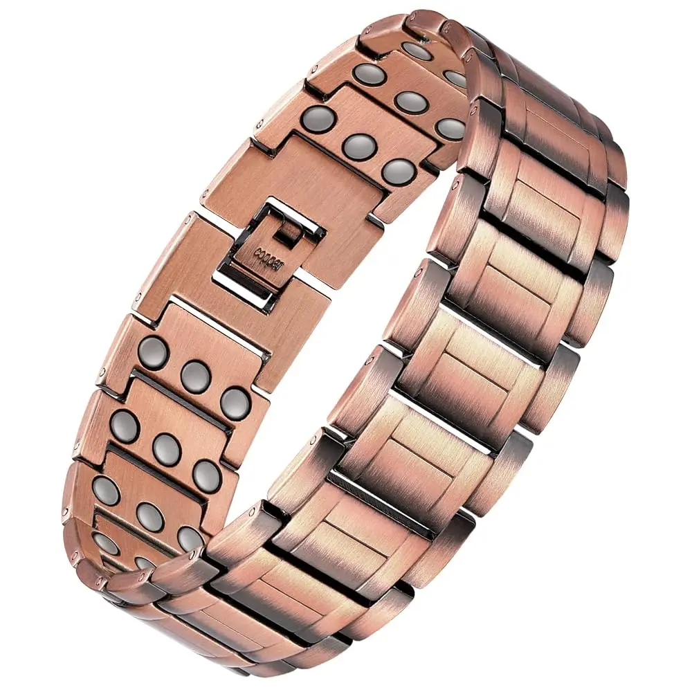 Feraco Copper Magnetic Bracelets for Men, 99.99% Pure Copper Bracelet with 3 Row Neodymium Magnets,Men's Jewelry Gifts