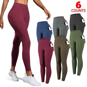 Leggings with Pockets for Women,6 Packs High Waisted Workout Tummy Control Yoga Pants