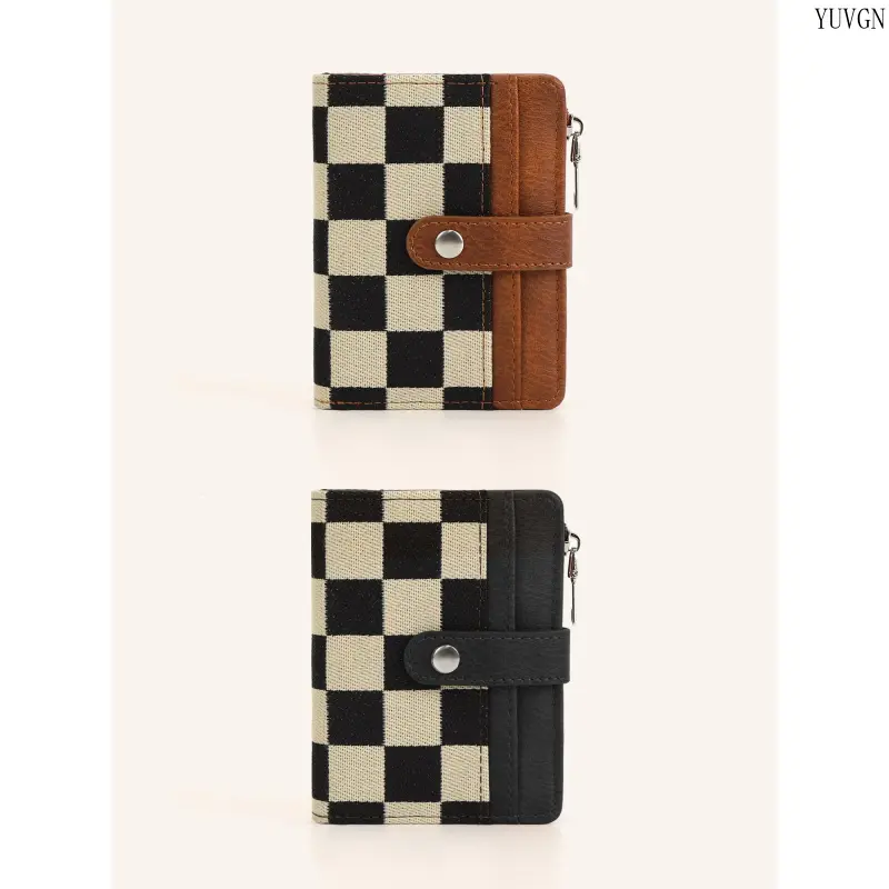 Women's Plaid Bifold Wallet - Business Minimalist, Slim Fit, One Size, All Seasons Sports & Outdoor Accessory with ID Window, Lightweight Compact Card Holder for Female Daily & Casual Carry