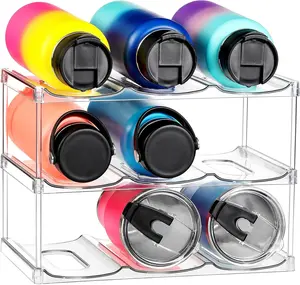 Stanley & Others' Stackable Water Bottle Organizer Holder - Clear Wine Rack for Large Tumbler Organization - 3 Tier Hold, 9 Bottle Holders