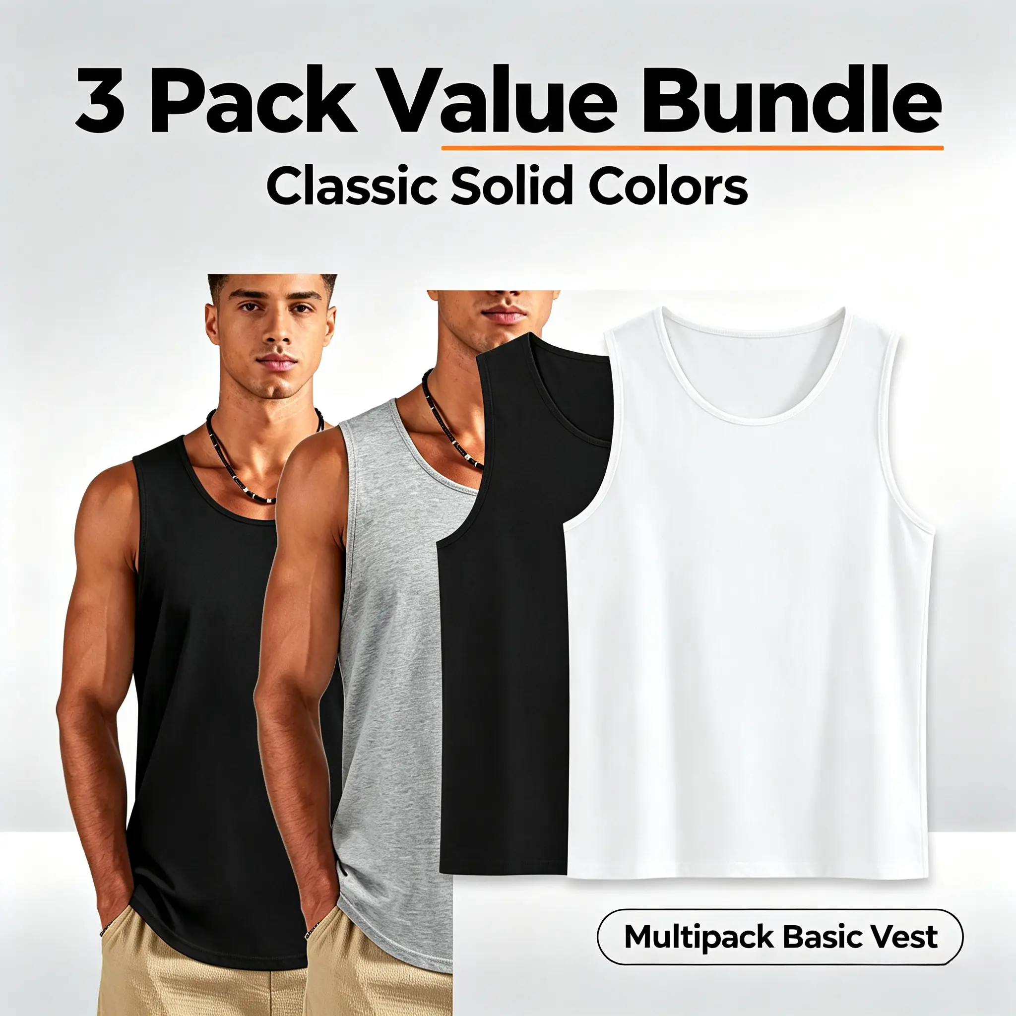 Men's 3-Pack 100% Cotton Knitted Tank Tops, Soft Breathable Sleeveless Plain Menswear Shirts, Classic Round Neck, for Gym & Run, Male Workout & Layering Tops (3 Colors Included)