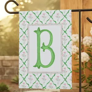 Personalized Monogram Garden Flag Pink And Green Floral Yard Flag Preppy Outdoor Decor, Grand Millennial Decor 45803 374
