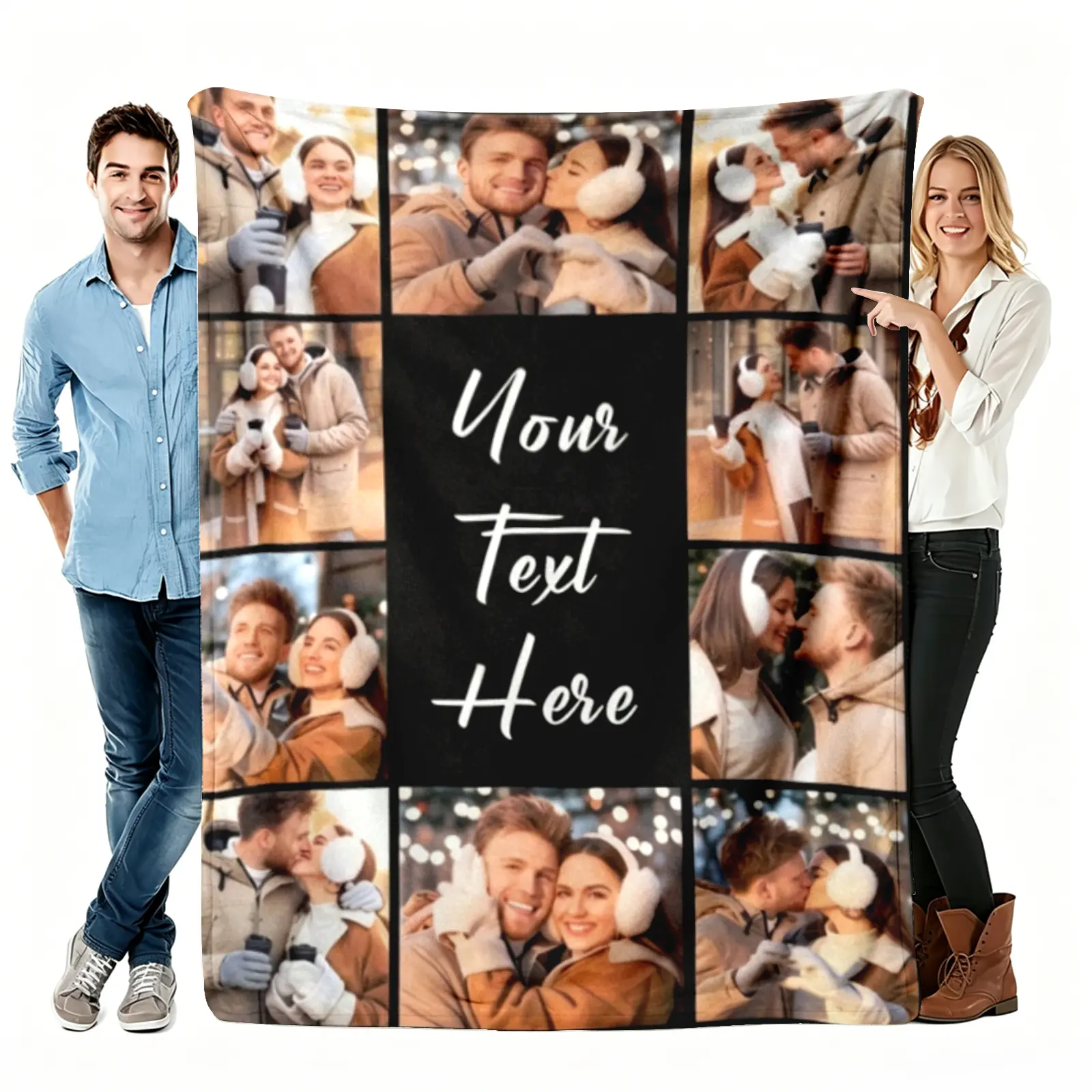 Custom Photo Blanket Print Lightweight Air Conditioning, Pictures Collage With Your Text Flannel Throw, Anniversary Gift For Couple, Valentine's Home Decor