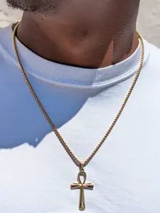 Fashionable Bow Cross Necklace, European and American Minimalist Stainless Steel Anchor Pendant, Ideal for Men's Daily Wear, Perfect Gift