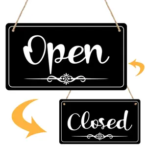 Open Signs - Double Sided Open Closed Sign Business Hours Hanging with Rope Hours of Operation Rustic Design for Business Walls Window Shop Bar Hotel