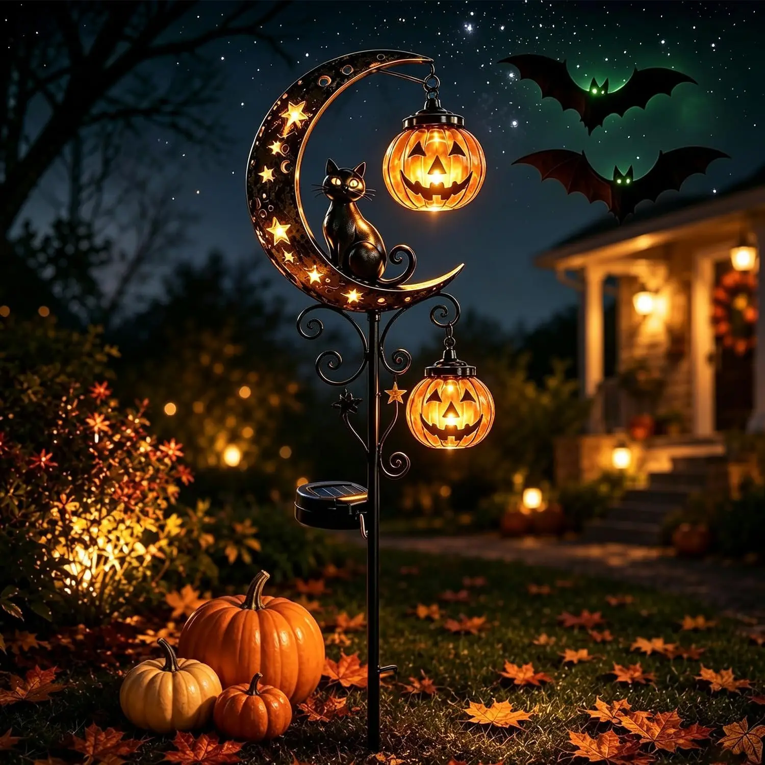 Waterproof Solar Halloween Black Cat Pumpkin Moon Garden Stake Light - Outdoor Yard Festive Decor, Home Supplies Gift (C)