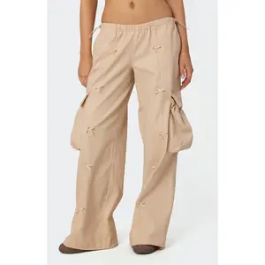 Edikted Women's Bow Trim Cargo Parachute Pants