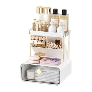 2-Tier Makeup Organizers Countertop,Versatile Bathroom Counter Organizer,Cosmetic Make Up Organizers for Vanity,Cute Skincare Organizer Boxes Gift Kitchen Cabinet Metal Perfume Set Transparent Color (Set Of 1)