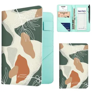 Server Book, PU Leather Server Books for Waitress, Waitress Book with 1 Zipper Pocket, Waiter Wallet with 9 Pockets and 1 Pen Holder, Server Note Pad Checkbook Fit Server Apron- Vector Leaves